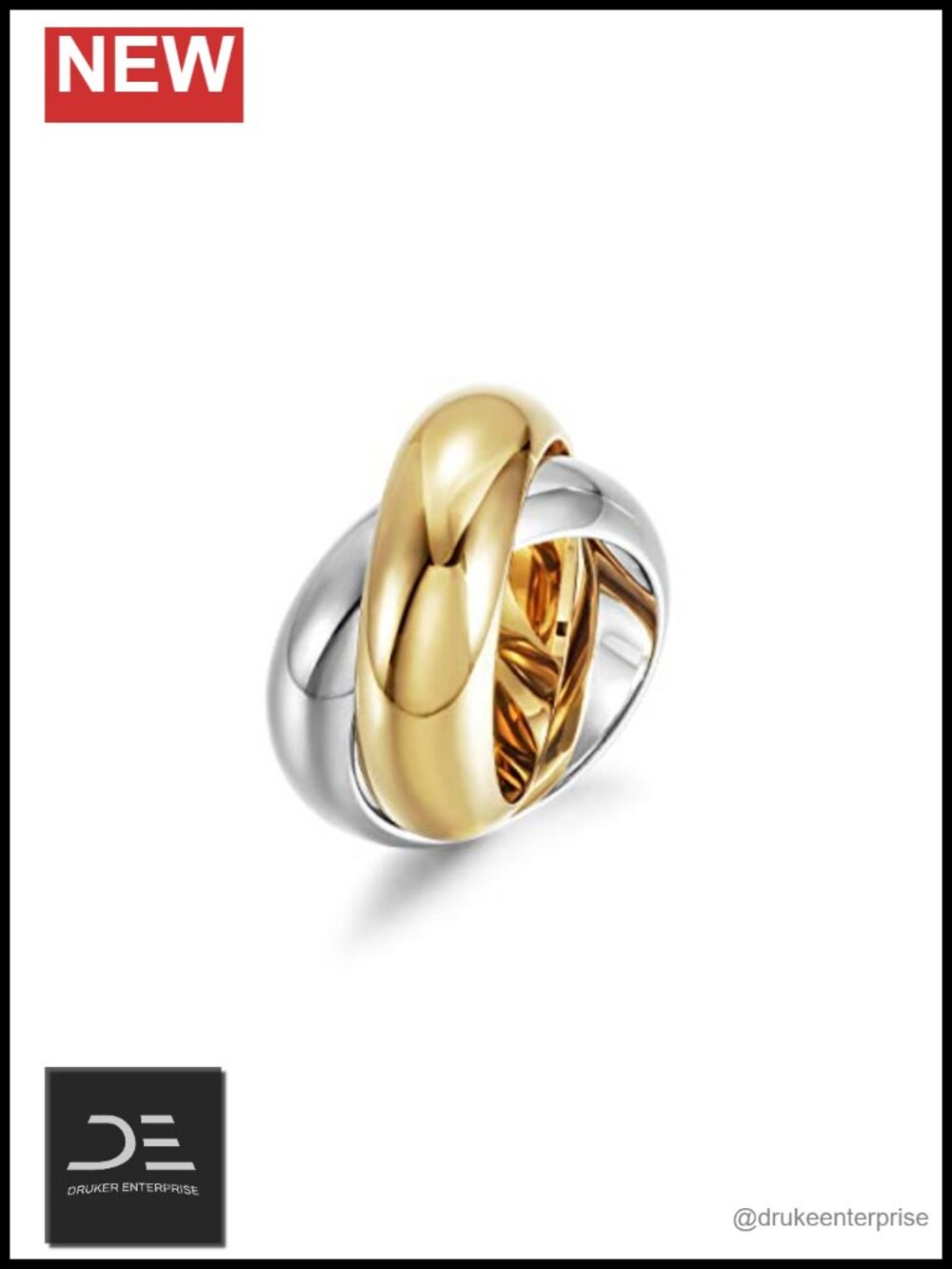 Two Tone Interlocked Chunky Cocktail Ring Women Wide Band Statement